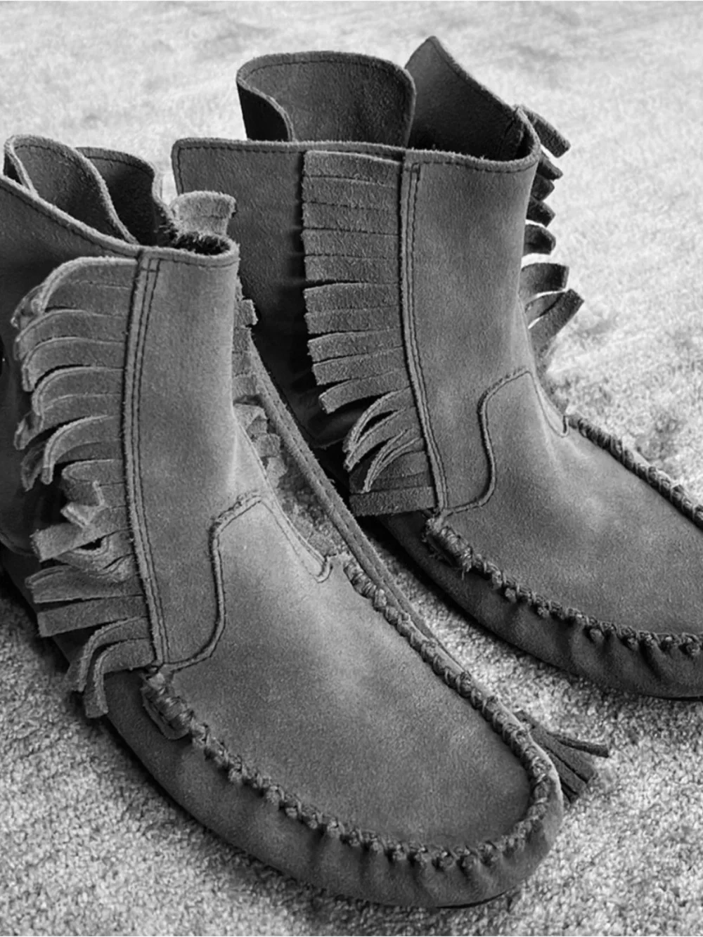Boho J. CREW Moccasins SIENNA Shoes Suede Leather Vintage Gray Fringed Size 7.5